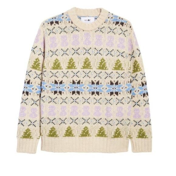 NN07 Stein Holiday Crewneck Sweater Ecru Multi Size Medium - Picture 1 of 6